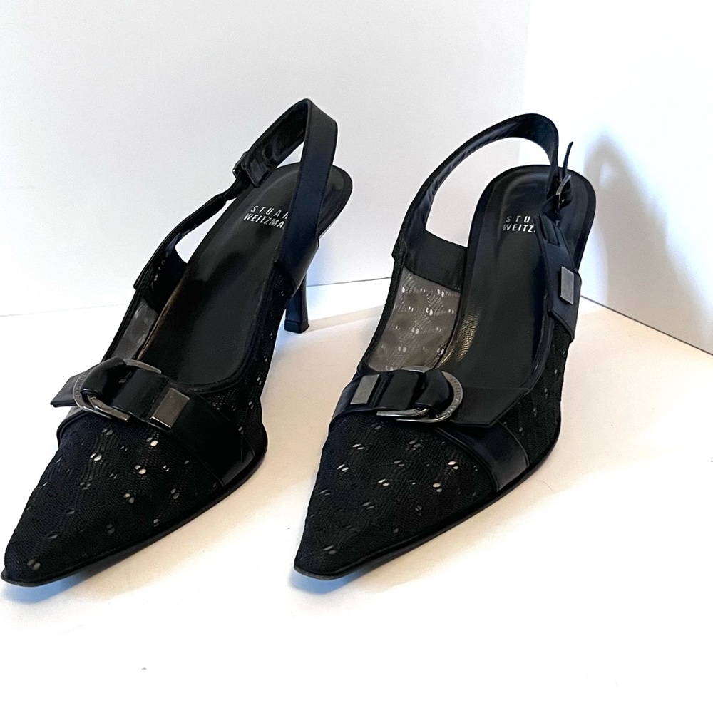 Stuart Weitzman Janet Black Mesh And Leather Slin… - image 3